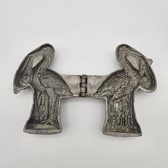 Antique Ice Cream Chocolate Butter Pewter Mold Stork - Picture 1 of 4